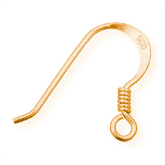 Earwire with loop and spring, wire 0,7 mm, 925/- silver, gold-plated