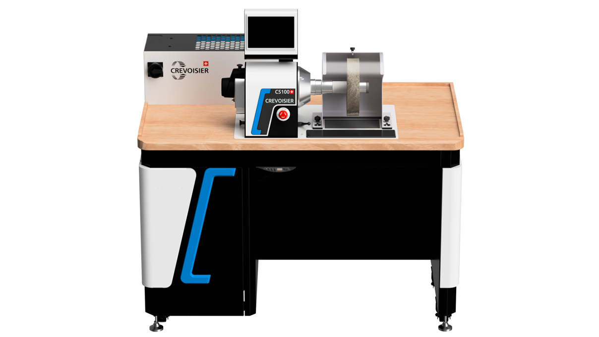 Crevoisier C5100 (M8) with DSG2-Short worktable, incl. bezel, incl. suction unit, table top with natural
wood-laminate coating, power supply below (400 V)