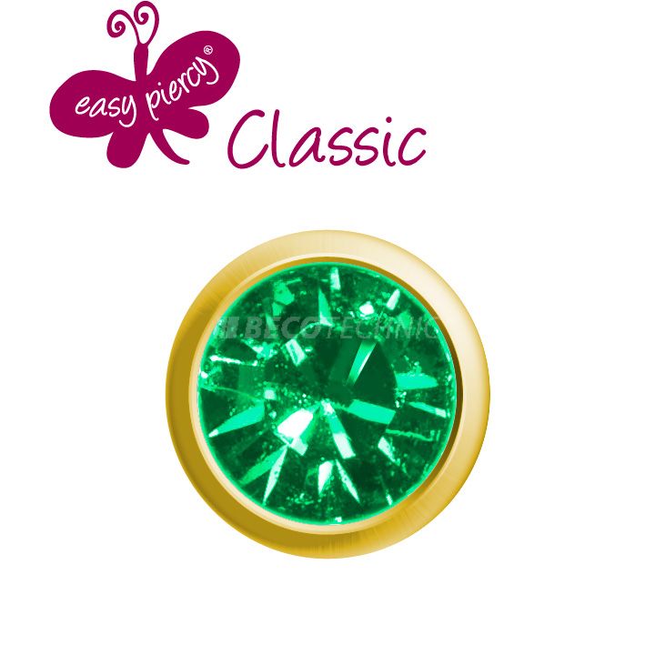 1 pair ear studs Easy Piercy Classic, gold plated, emerald imitation