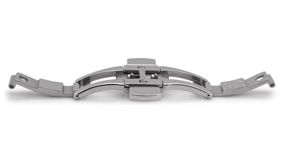 Butterfly clasp for metal bracelets, end-piece/width/length: 6 mm, 11,2 mm, 41,5 mm, 2 push buttons 23
mm, Silver color, Stainless steel