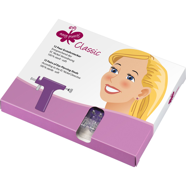 1 Paar Ohrstecker Easy Piercy Classic, vergoldet, Stern Brillant Imitation