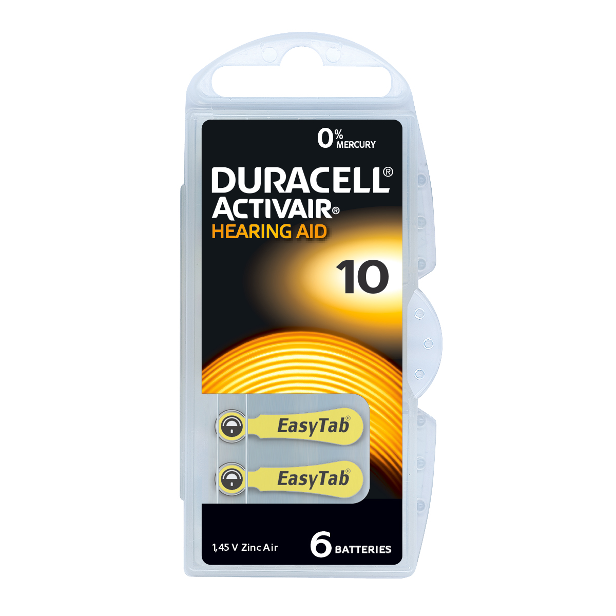 Duracell Activair Pack 6 Hearing aid batteries Zinc Air No. 10, blister