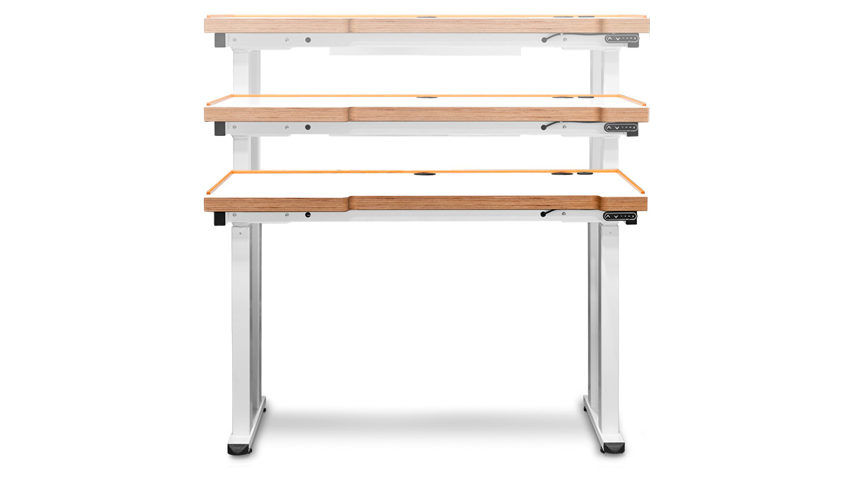 Workstation Ergolift Heavy Duty, worktop 120 x 65 x 4 cm, multiplex beech, 4 electrically height-adjustable table legs, HPL coated