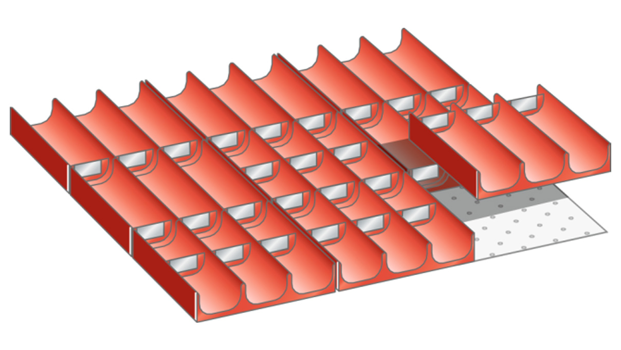Lista troughs, set for 27 x 27 E with front height 50 mm, 9 trough sections, 30 trough walls