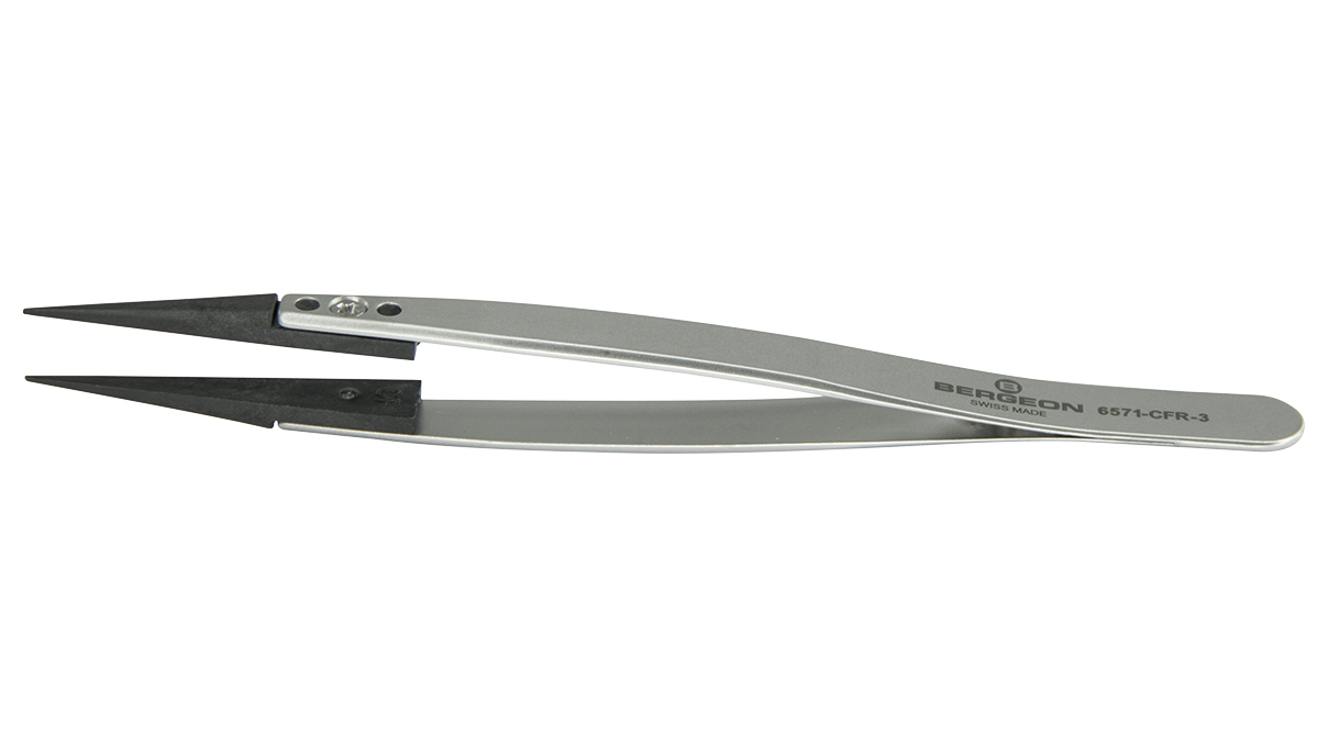 Bergeon 6571-CPR-3 Kornzange Form 3, antimagnetischer Stahl, Spitzen aus PTFE