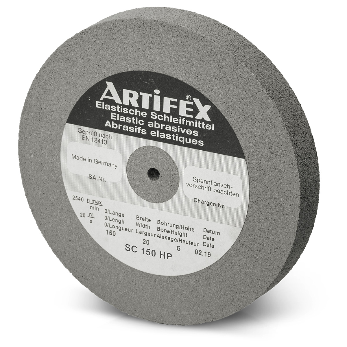 Artifex grinding wheel SC 150 HP, grain medium, hardness hard, Ø 150 x 20 mm, bore Ø 6 mm