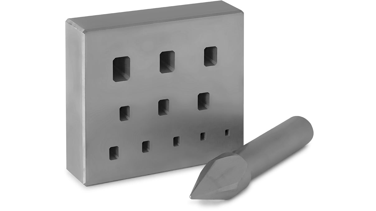 Maalvorm met pons, 8 gaten, lang achthoekig, maat 14 - 21 mm