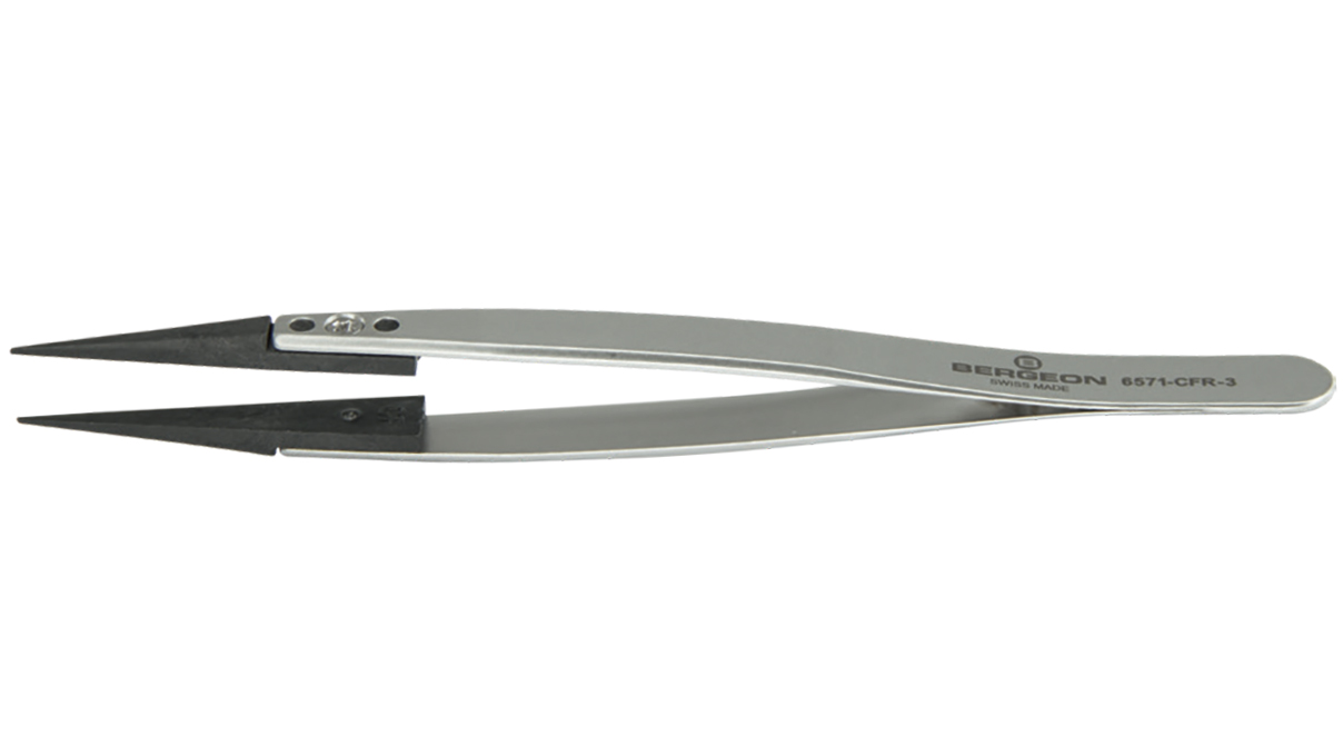 Bergeon 6571-CPR-3 Kornzange Form 3, antimagnetischer Stahl, Spitzen aus PTFE
