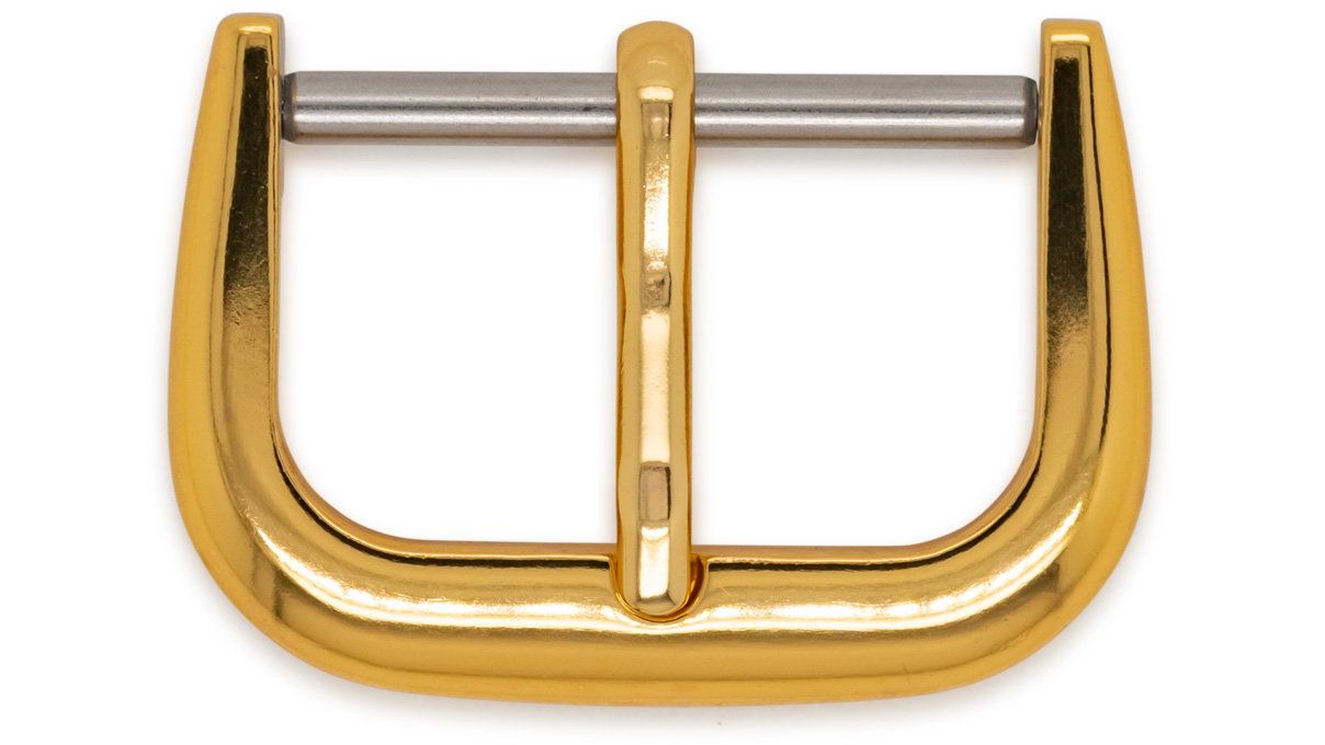 Pin buckle for leather bracelets, Classic, gold plated, 18 mm