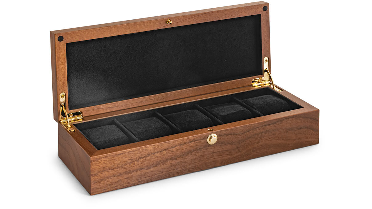 Watch collector box for 5 watches, walnut, matt