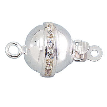 Ball clasp 925/- silver rhodium plated Ø 8 mm with Zirkonia