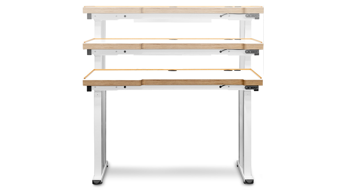 Workstation Ergolift Heavy Duty, worktop 120 x 65 x 4 cm, multiplex beech, 4 electrically height-
adjustable table legs, HPL coated