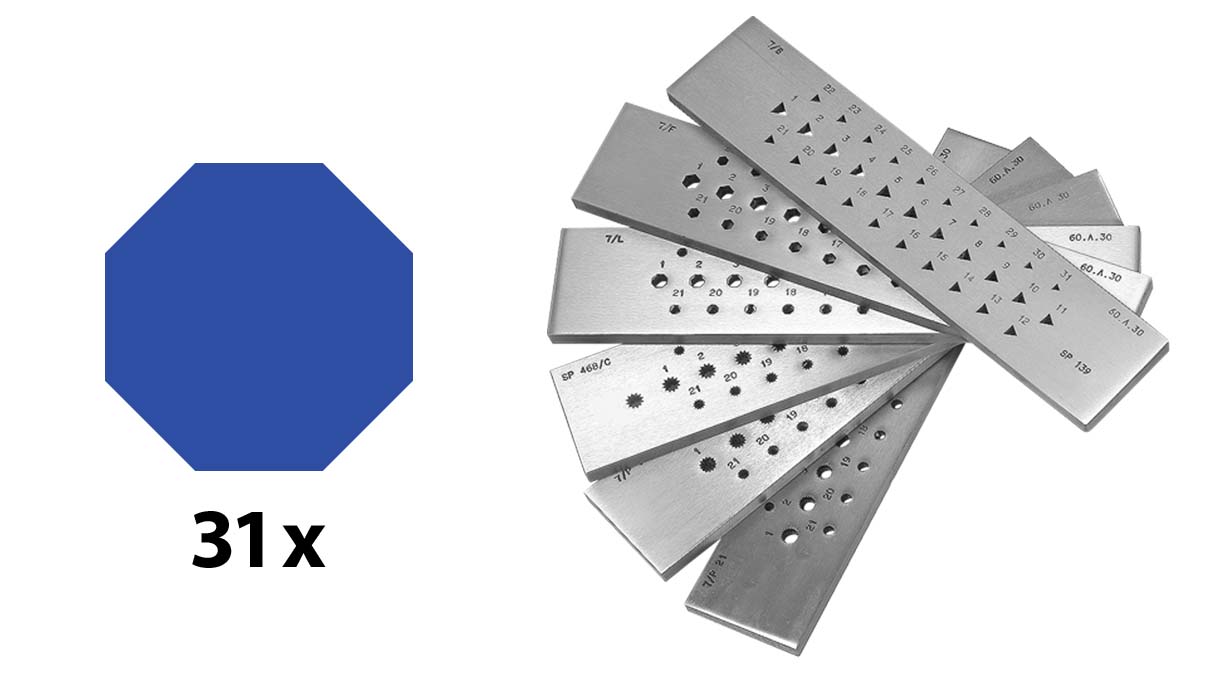 Zieheisen, Stahl, Achteckig, 31 Löcher, 6 - 3 mm