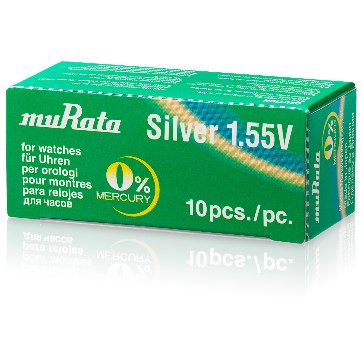 Murata 329 silver oxide coin cell, SR731SW, 0% mercury-free, Low drain