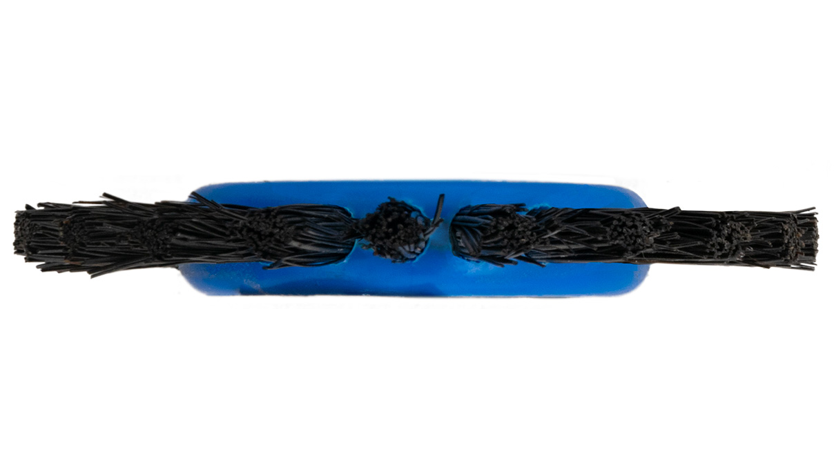 Ronde borstel, zwarte Chungking haren, 1-rijig, plat, Ø 44 mm, met kunststof kern, blauw