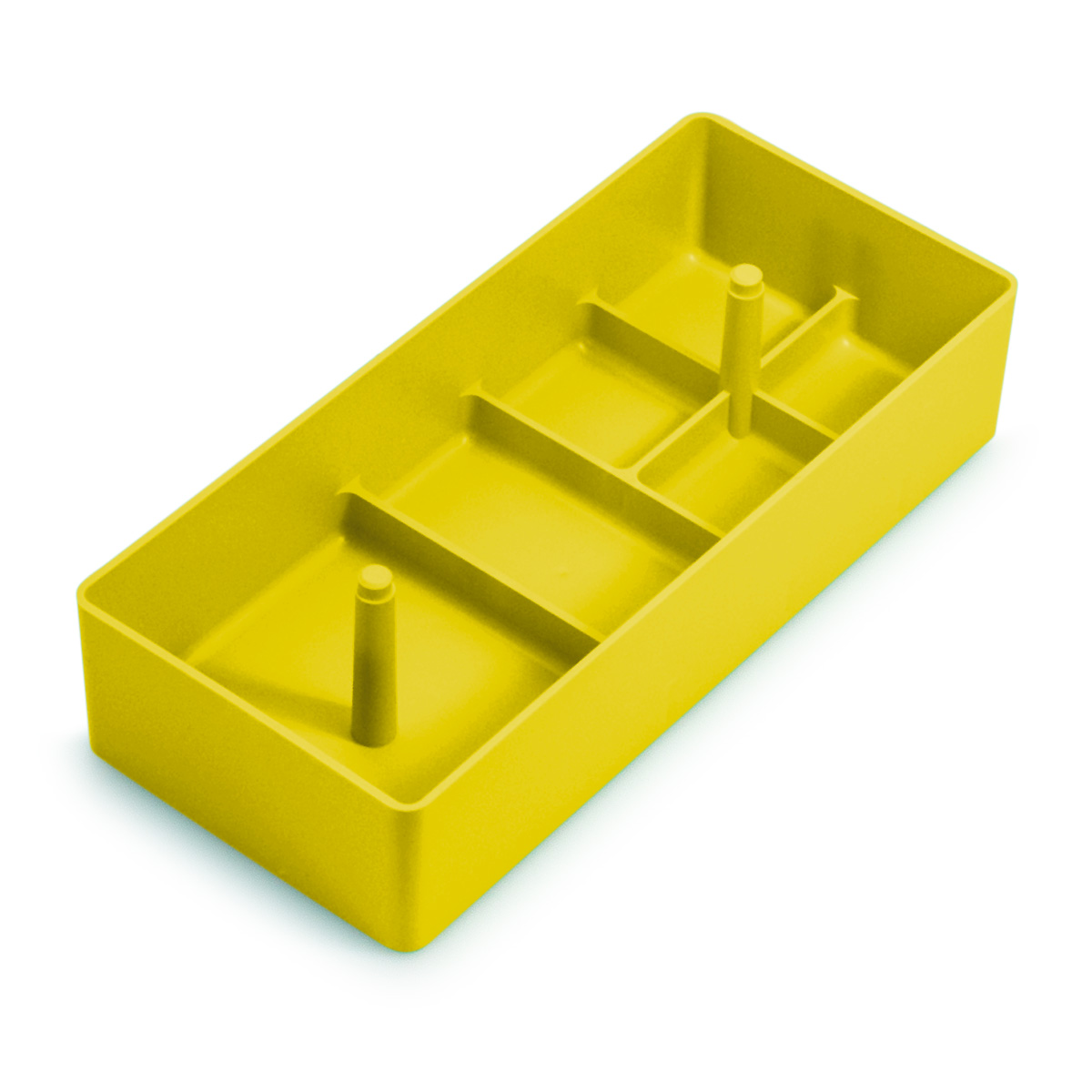 Plastic container, stackable, 6 compartments, yellow, 236 x 105 x 51 mm