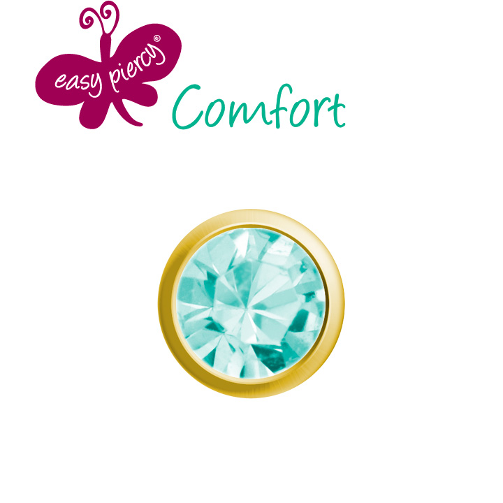 1 Pair Easy Piercy Comfort ear studs Ø 2,95 mm, gold plated, Aquamarine imitation