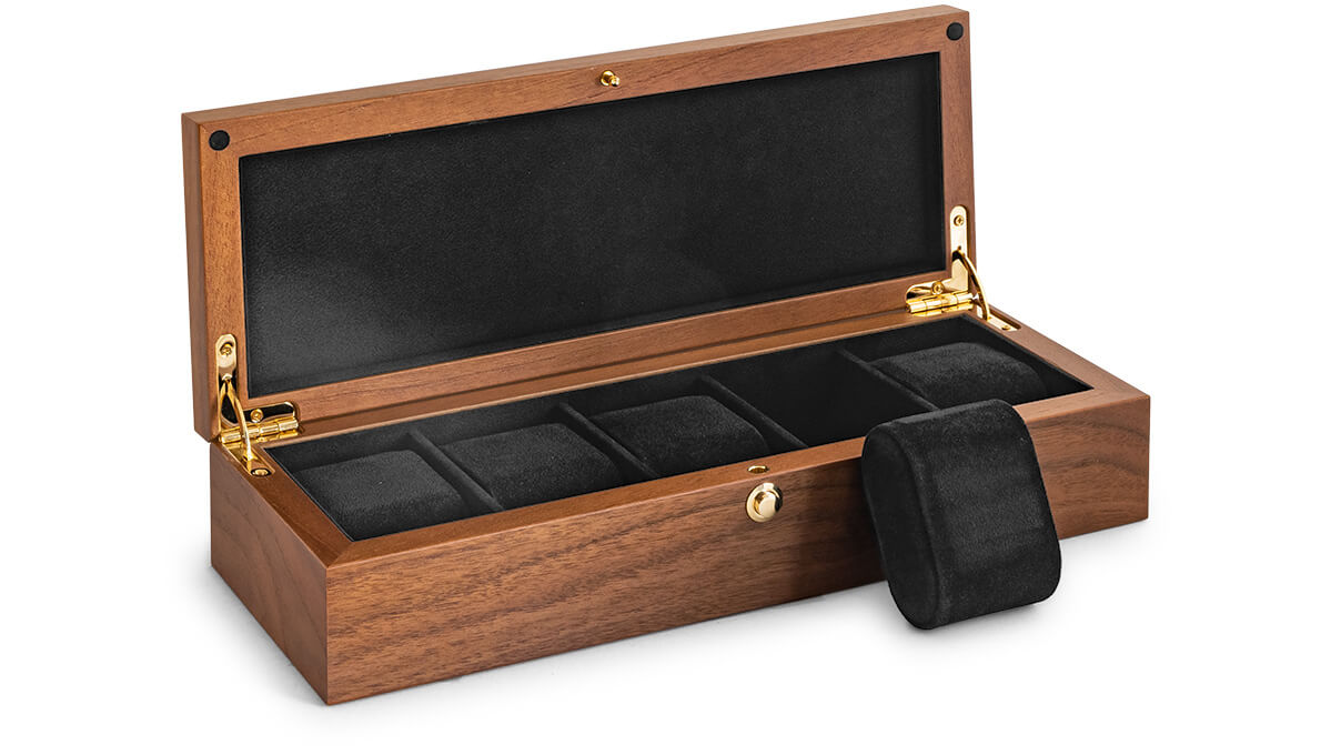 Watch collector box for 5 watches, walnut, matt