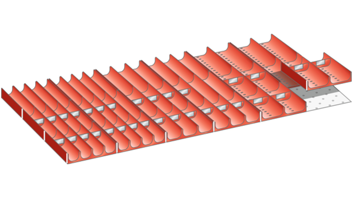 Lista troughs, set for 54 x 27 E with front height 50 mm, 18 trough sections, 40 trough walls