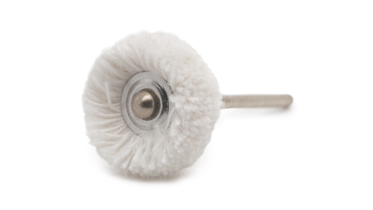 Buff, fine cotton thread, white, Ø 10 mm, PP shaft