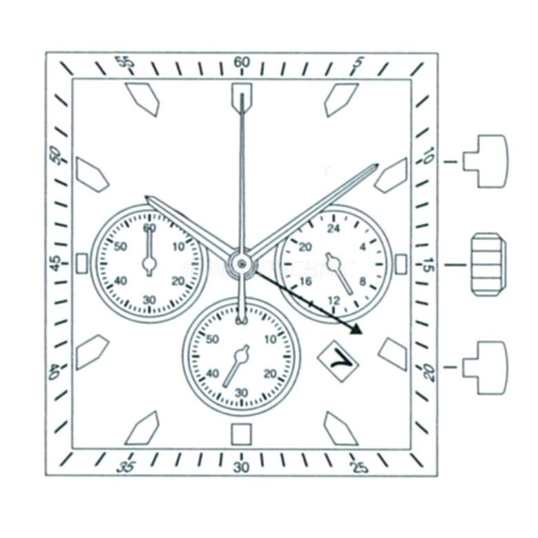 AU-Werk Miyota FS27 10 1/2''' DATE4.5, Hängend, SC CHR 24H SS MIN DUAL Quartz (377 | SR626SW) - Parallel Push