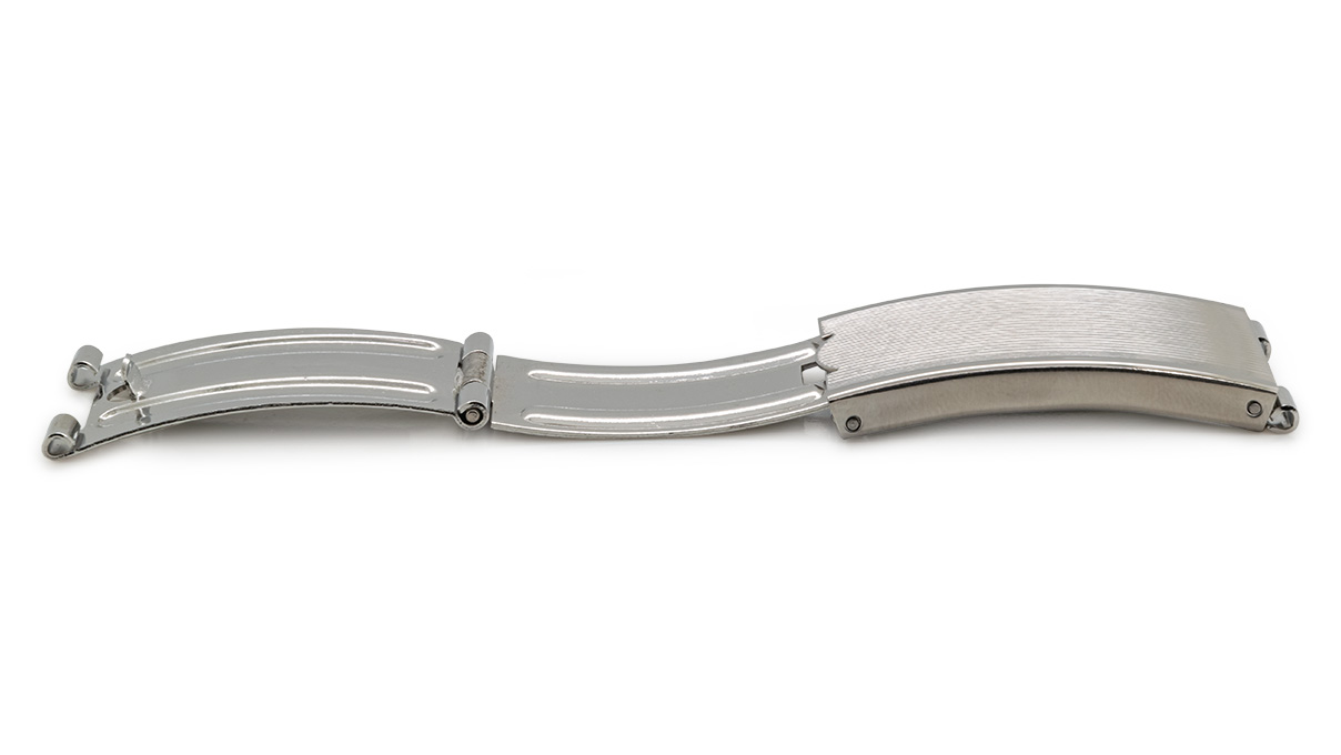 Faltschließe für Metallbänder, Anstoß/Breite: 10 mm, 18 mm, Dehnbar, Teilweise satiniert, Silberfarben, Edelstahl