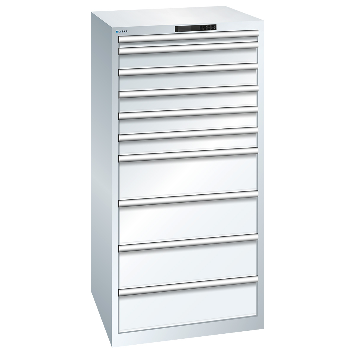 Lista drawer cabinet 36 x 36 E, 10 drawers, pure white, Code Lock, height 1450 mm