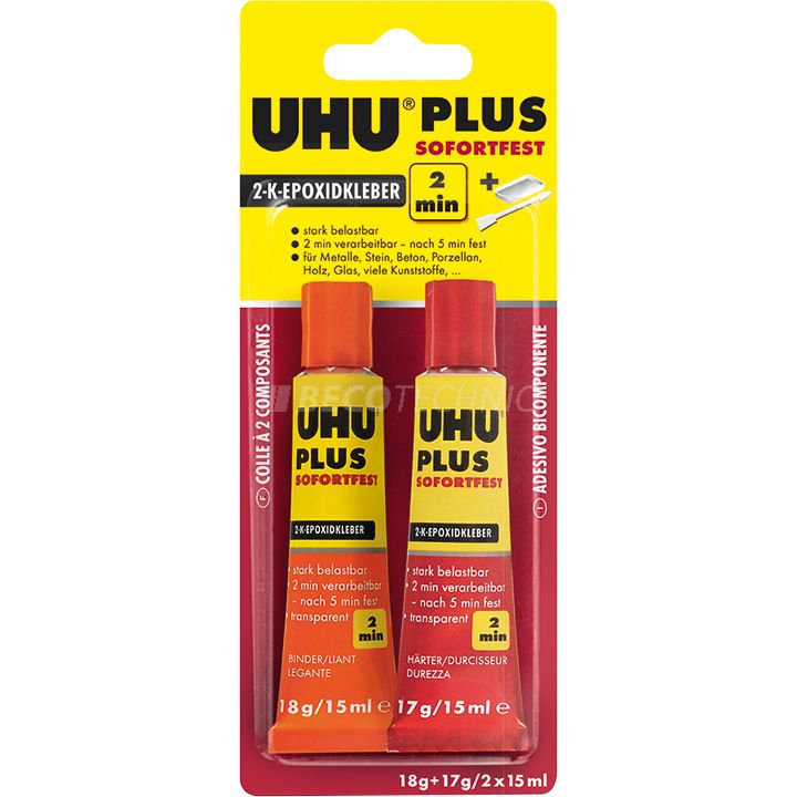 UHU plus Sofortfest 2-componentenlijm, 1 x verharder, 1 x bindmiddel, 35 g