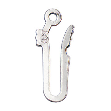 Haken voor snapsloten, 925/- zilver gerhodineerd, 1-rij, 6 x 14 mm
