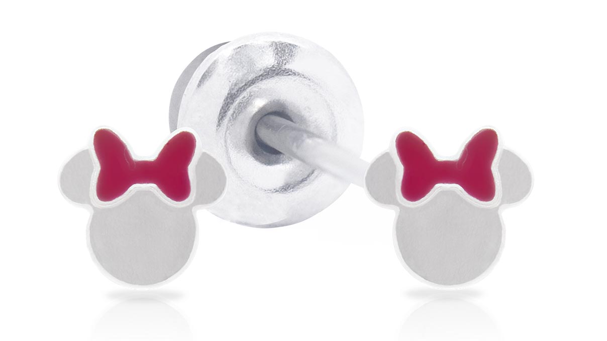 QPP Boucles d'oreilles JCM5, Minnie, émail rouge, sous licence Disney, blanches, 1 paire