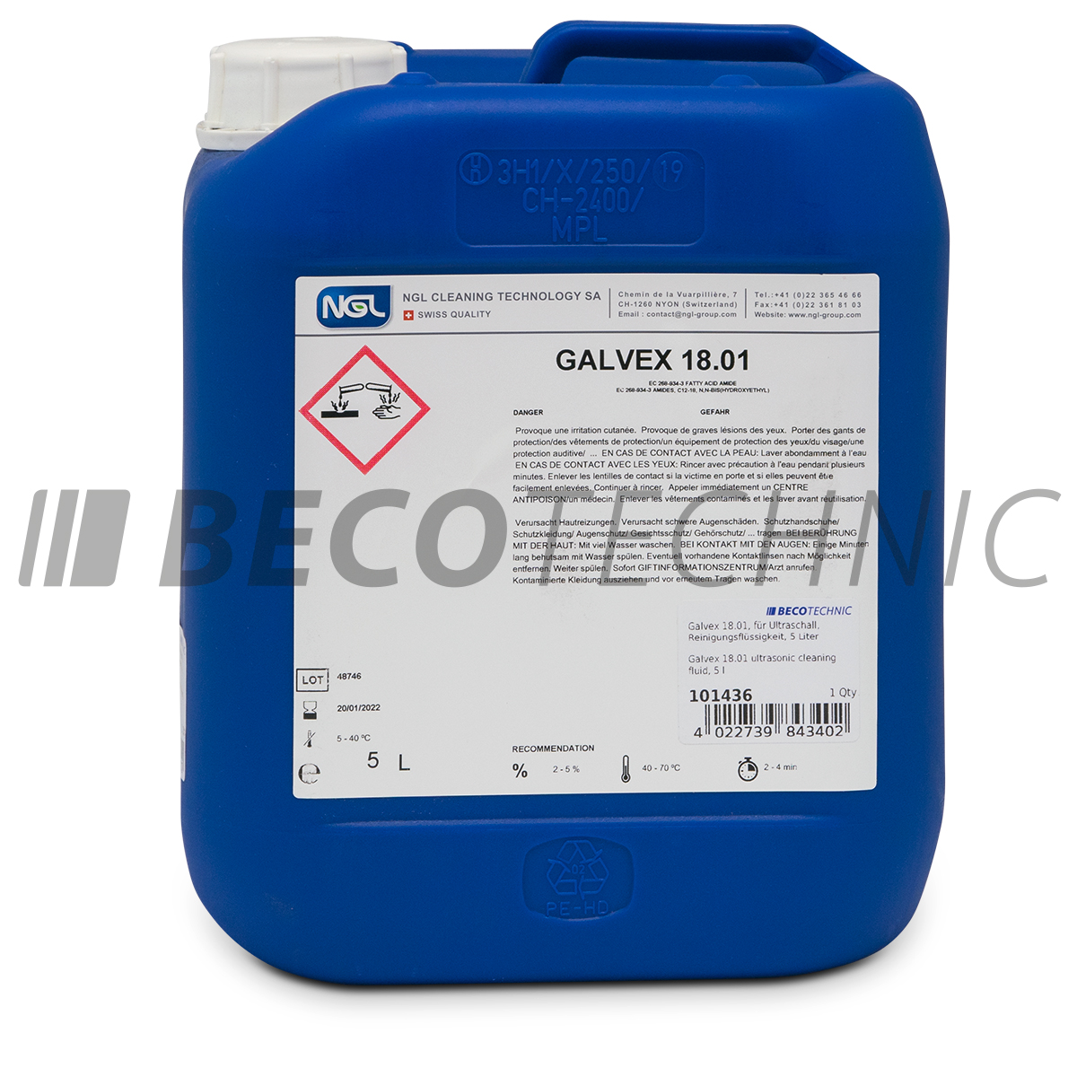 Galvex 18.01, für Ultraschall,  Reinigungsflüssigkeit, 5 Liter