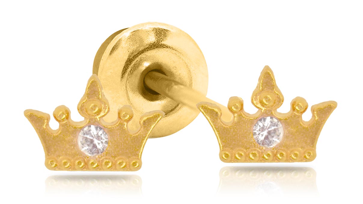 QPP Pendientes de botón JCM11, corona dorada, con licencia de Disney, amarillo, 1 par