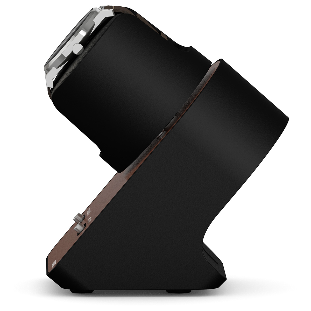 Boxy BLDC Nightstand EXT, Uhrenbeweger für 1 Uhr, Ledernachbildung braun, mit USB Ladekabel
