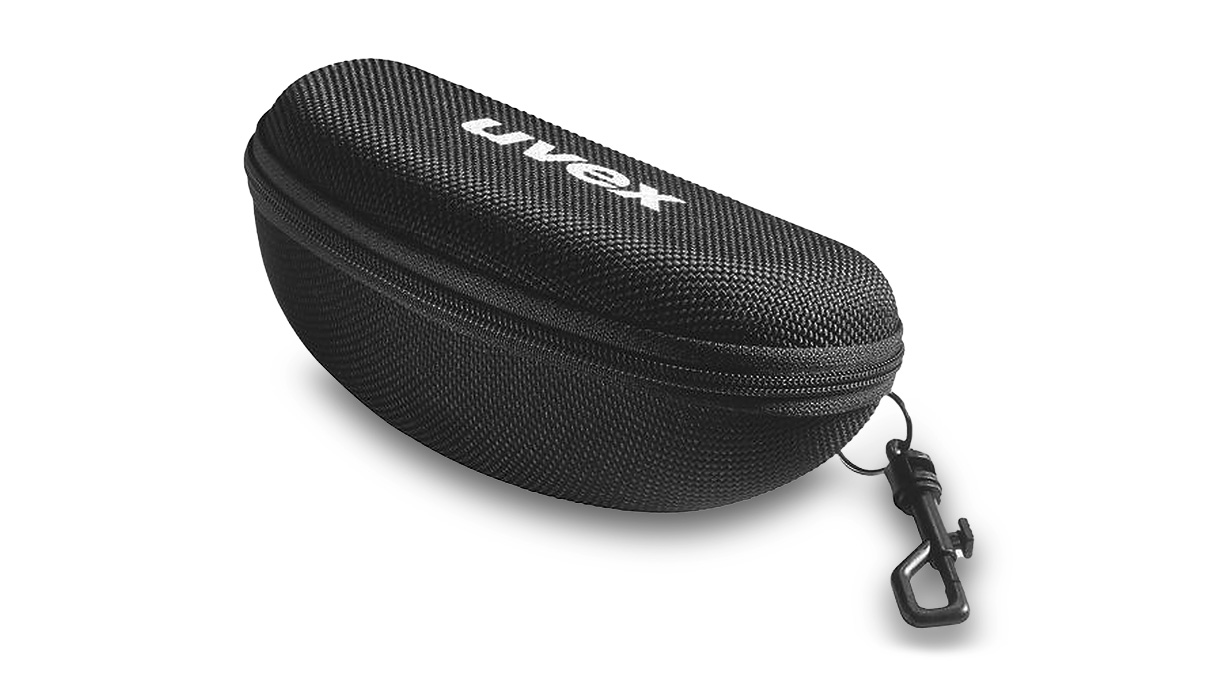 Hartschalenetui  für gekrümmte Bügelbrillen, mit Gürtelschlaufe und Karabinerhaken