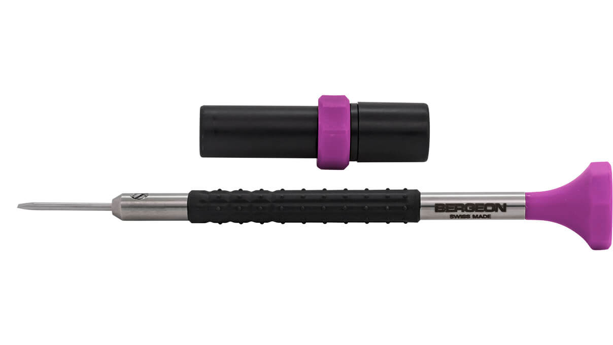 Bergeon 6899-AT Schraubendreher, Klinge 1,6 mm, violett, mit Ersatzklingen