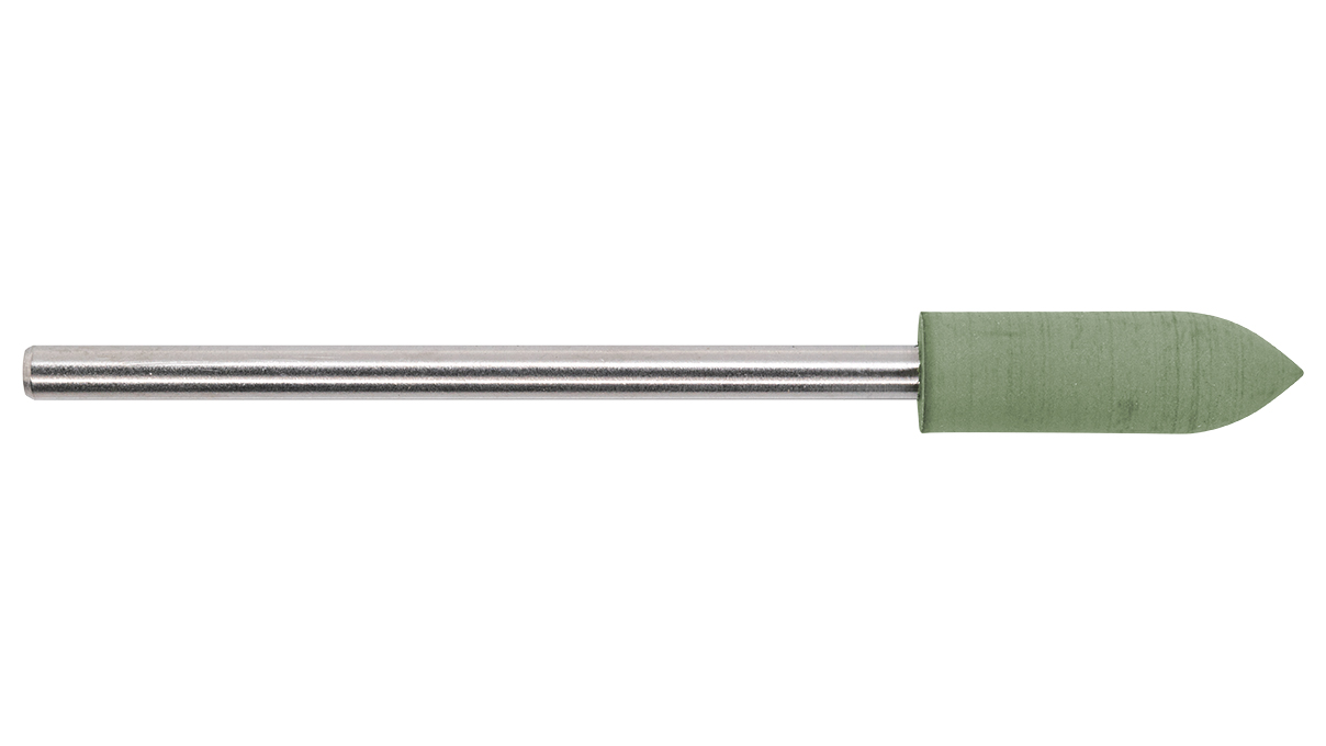 Polierer Alphaflex 0141HP-12, grün, Torpedo, Ø 5 x 14 mm, Korn fein, HP-Schaft, 12 Stück