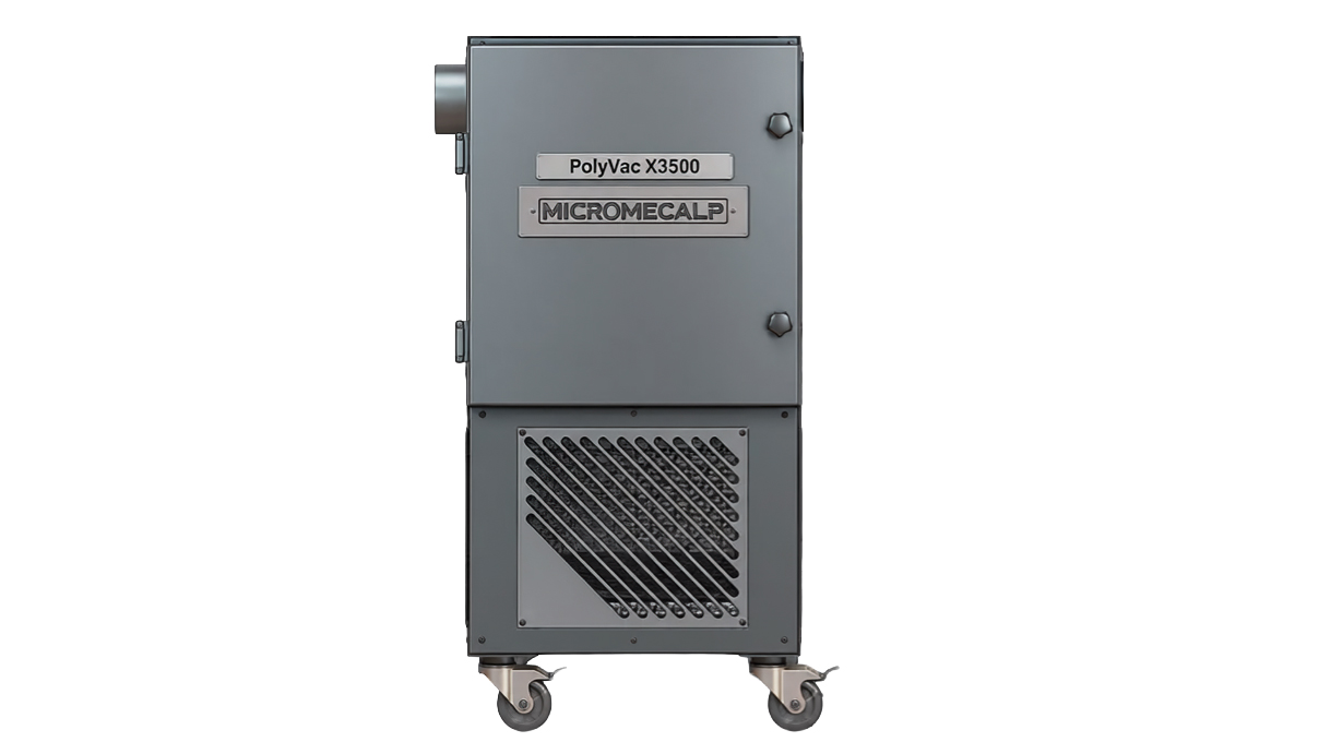 Micromecalp PoliVac X3500 Kompakte Polierabsaugung, 2 Connectoren Ø 100 mm links, mobil oder
stationär, regelbar 0 - 100 %,