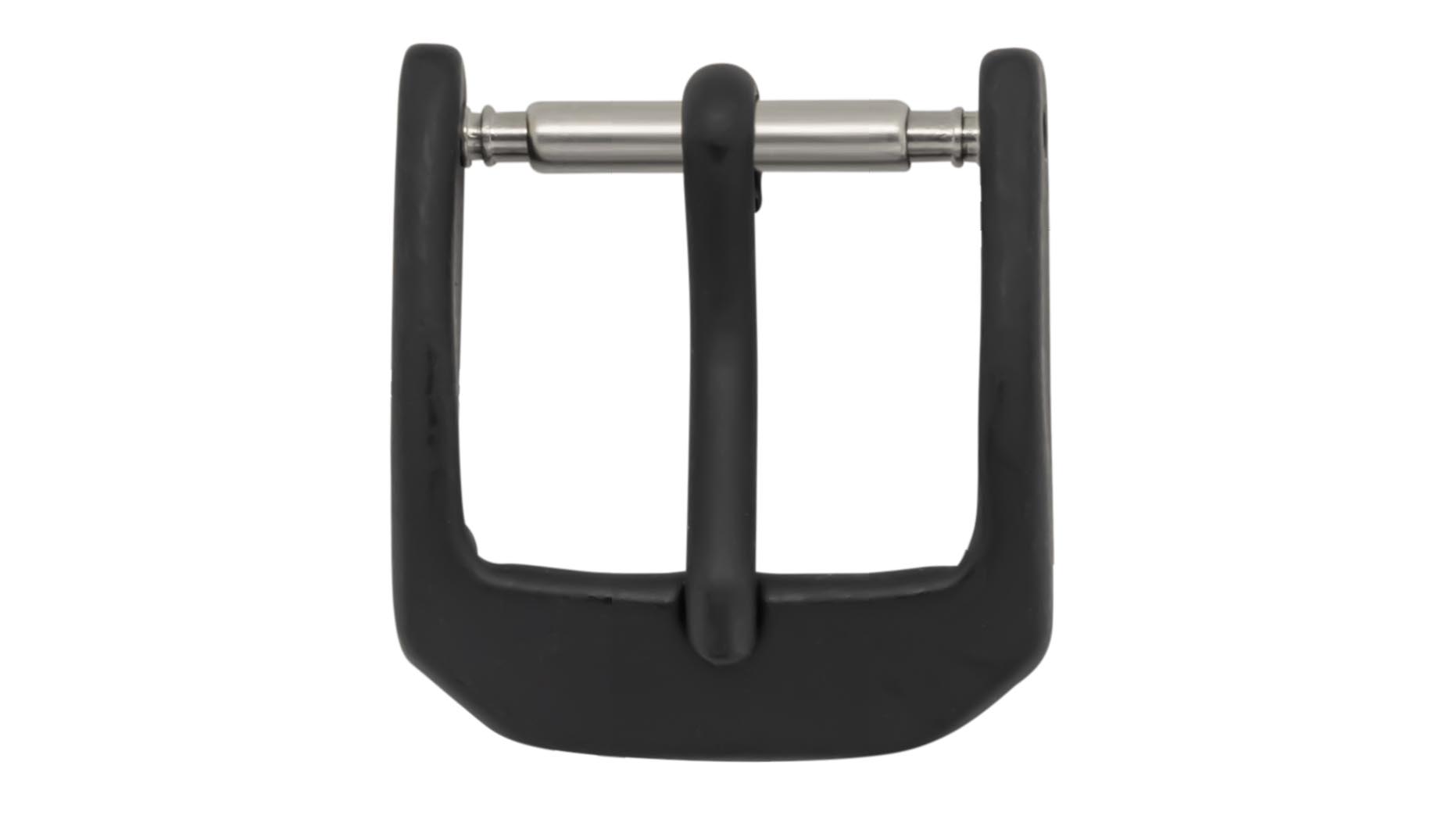 Pin buckle for leather bracelets, plastic coating black, 12 mm