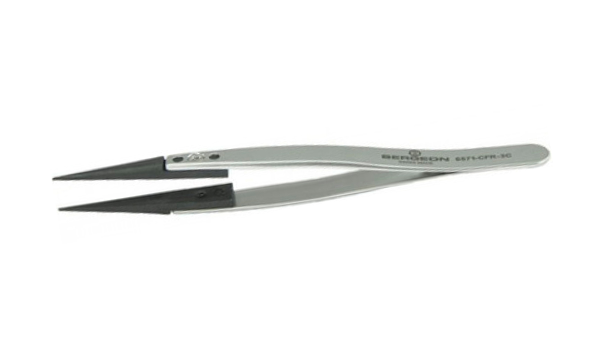 Bergeon 6571-CFR-3C tweezers type 3C, thin, short, nonmagnetic steel, carbon fiber tips