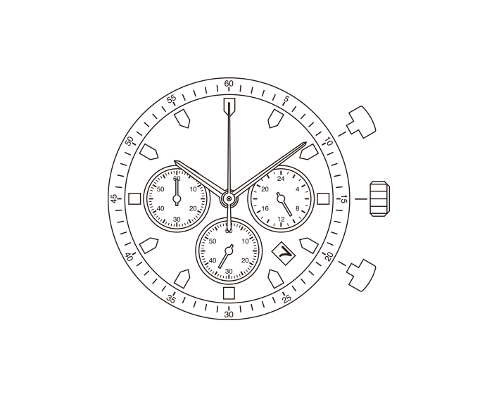 AU-Werk Miyota FS23 High Hand 10 1/2''' DATE4.5 SC 24H SS MIN Quarz (377 | SR626SW) - Slanted Push