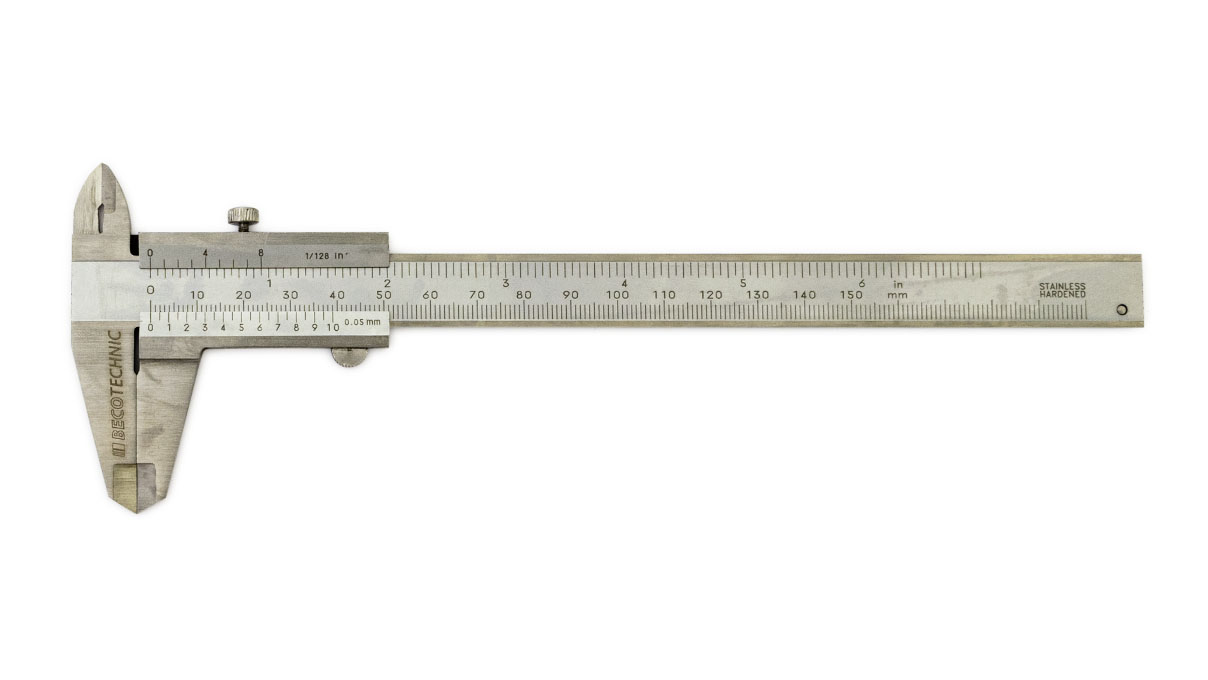 Schieblehre mit Feststellschraube, Edelstahl, Messbereich 150 mm, Nonius 0,05 mm