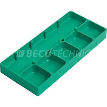 Plastic container, stackable, 6 compartments, green, 236 x 105 x 17 mm