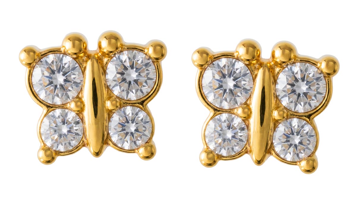 QPP ear studs K4, butterfly, white crystal, yellow gold-plated stainless steel, 1 pair