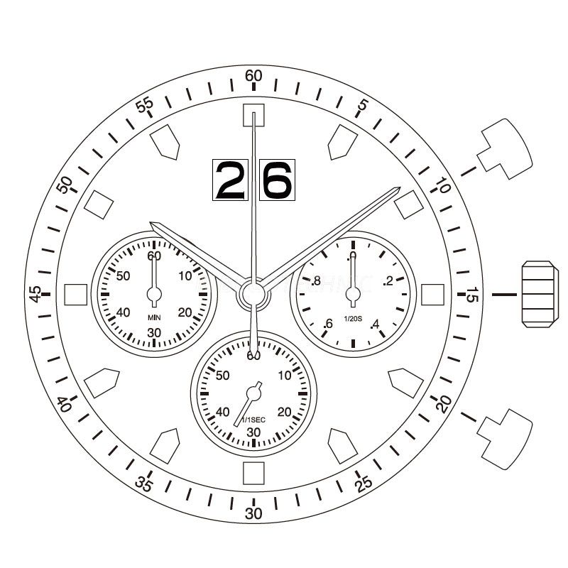 AU-Werk Miyota 6S50 15''' DATE12 SC BIG DATE 3EYE CHR MIN SS 1/120 Quarz (395 | SR927SW)