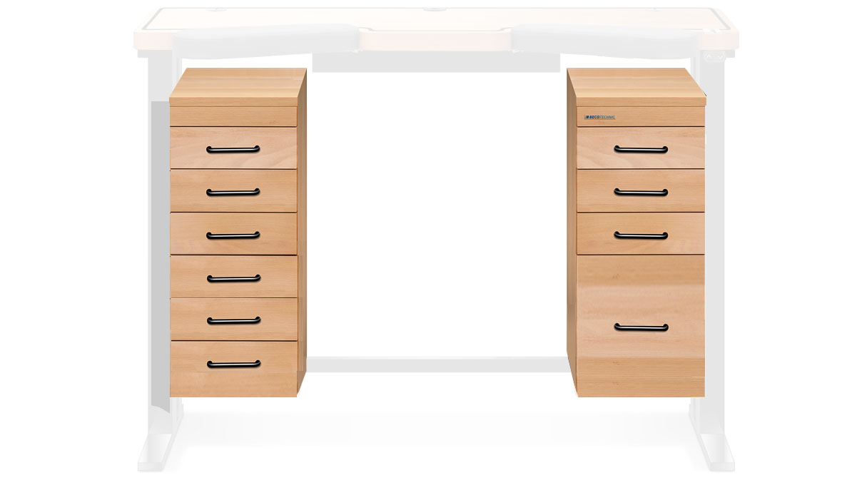 Drawers add-on, beech, 6 drawers on the left, 3 drawers plus one high drawer on the right, optional equipment for
Ergolift Evolution