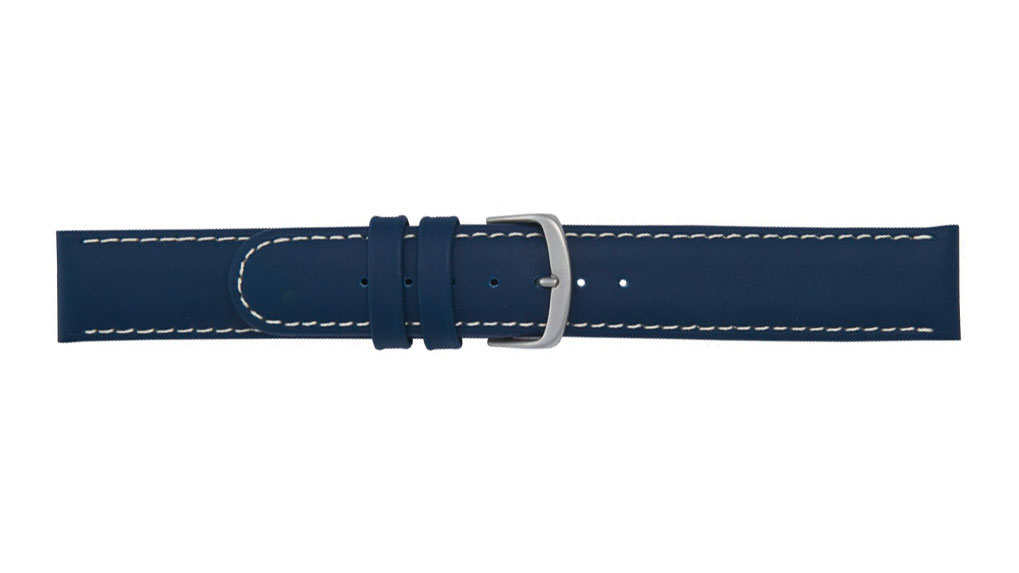 Horlogebandje, Anfibio, Kalfsleer, 20 mm, Donkerblauw, Gesp Roestvrij staal