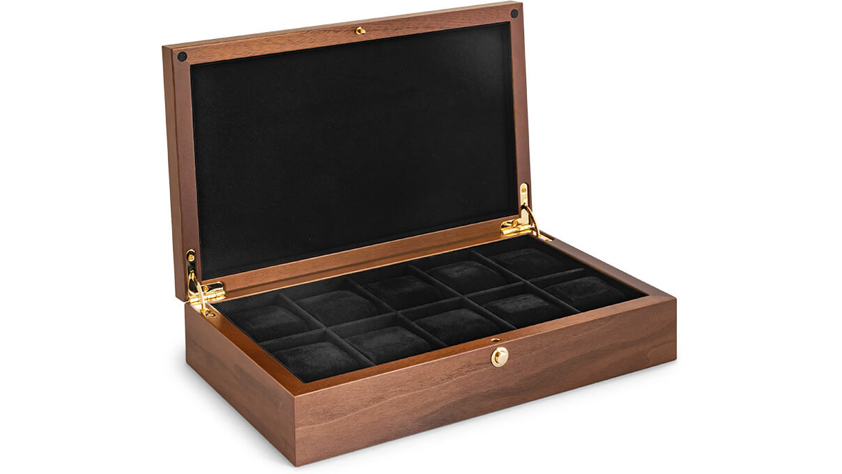 Watch collector box for 10 watches, walnut, matt