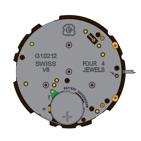 Mvt. ETA G10.212 H1 13 1/4''' DATE4.5 SC CHR 2PUSHERS Quartz (394 | SR936SW) - PowerDrive