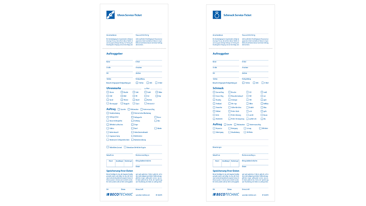 Service-Ticket for Service-Bag N° 202077 and 202078, 235 x 82 mm