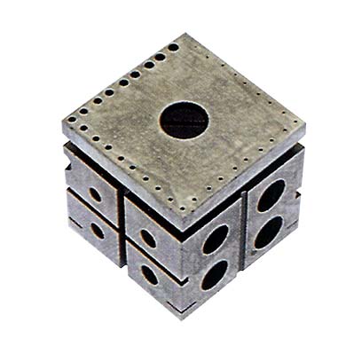 Rivet anvil cube, polished finish, dimensions 40 x 40 x 40 mm, holes: 0.20 - 9.50 mm